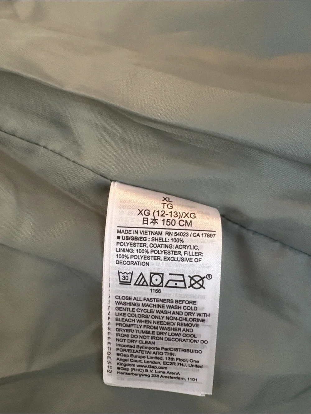 Gap Kids Heart Quilted Bomber Jacket in Sage Green Size XL (12-13)